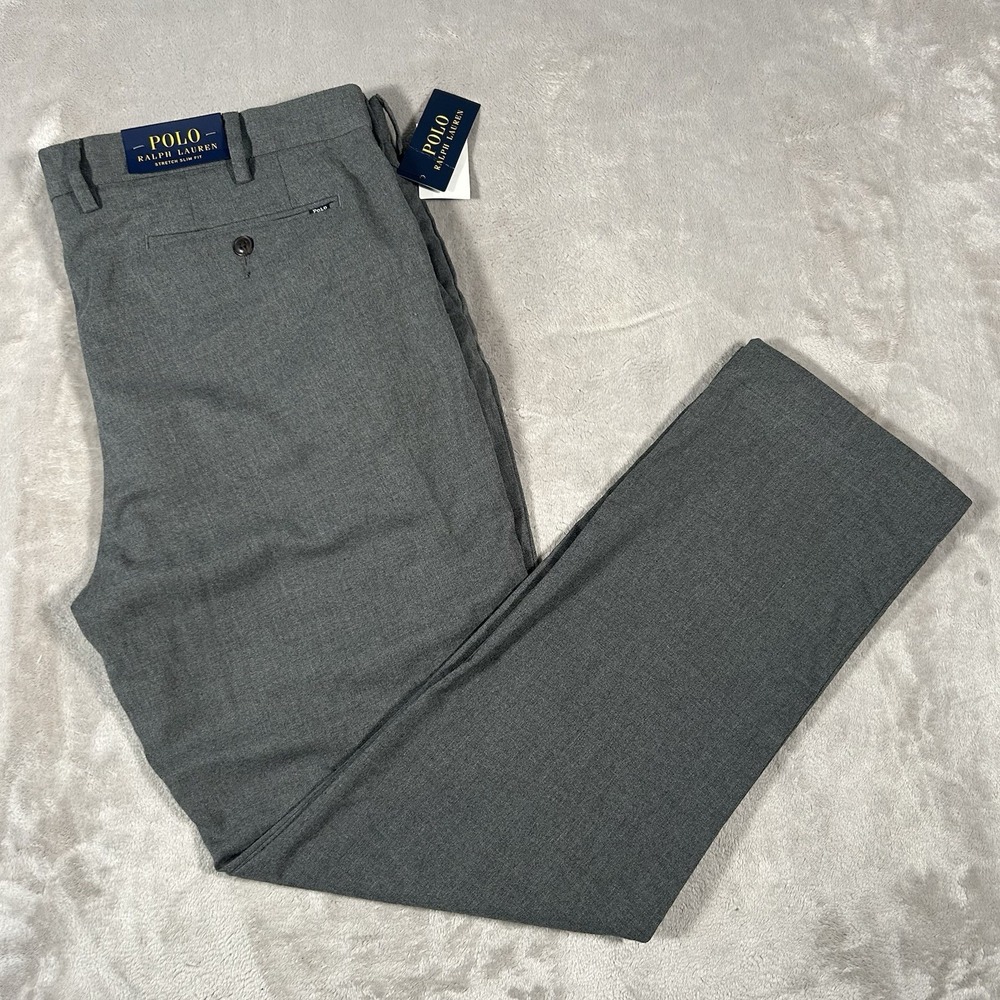 New Polo Ralph Lauren Pants Mens 40x32 Charcoal Gray Stretch Slim Fit Chino NWT